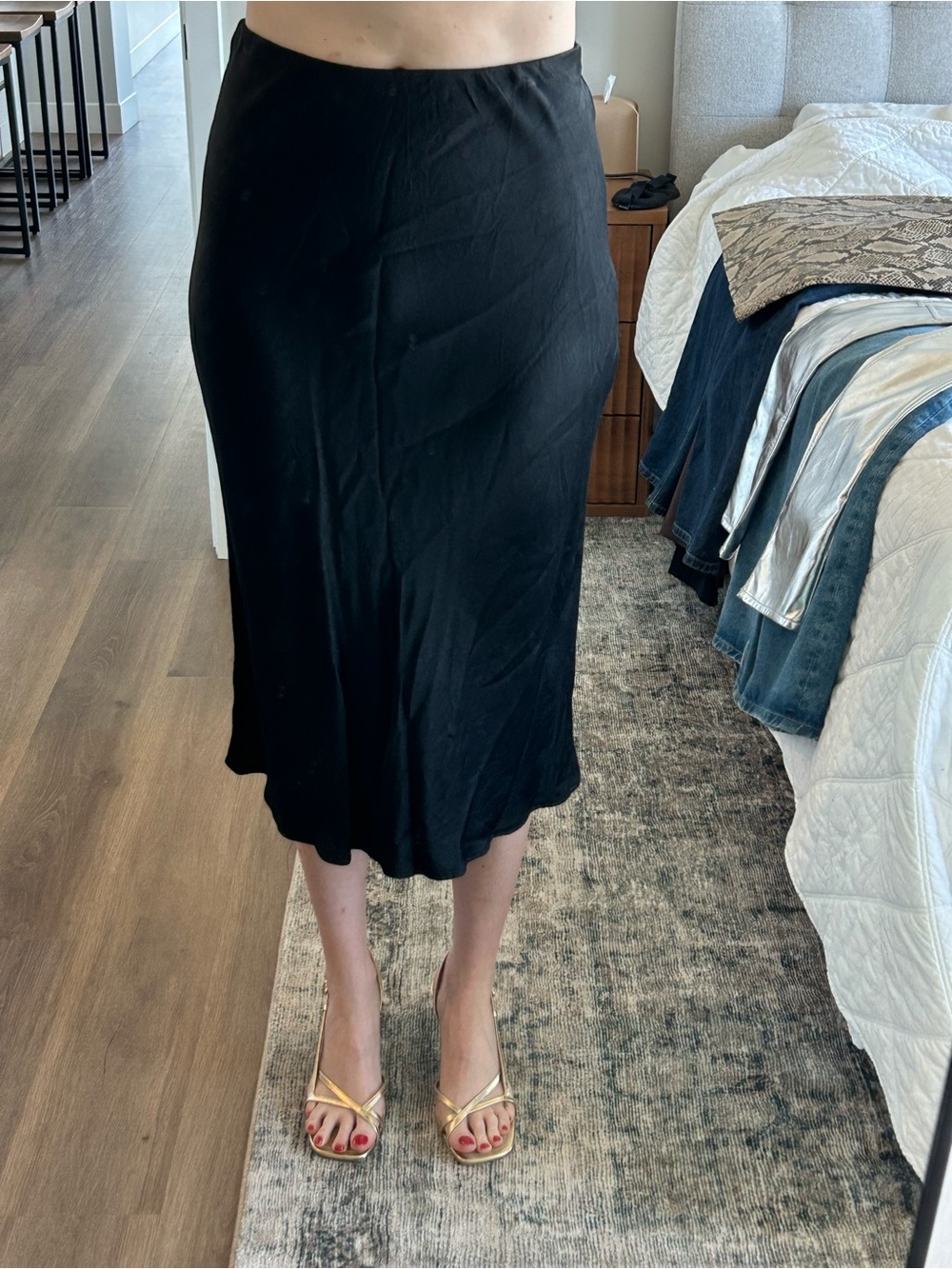 Anthropologie Black Midi Slip Skirt